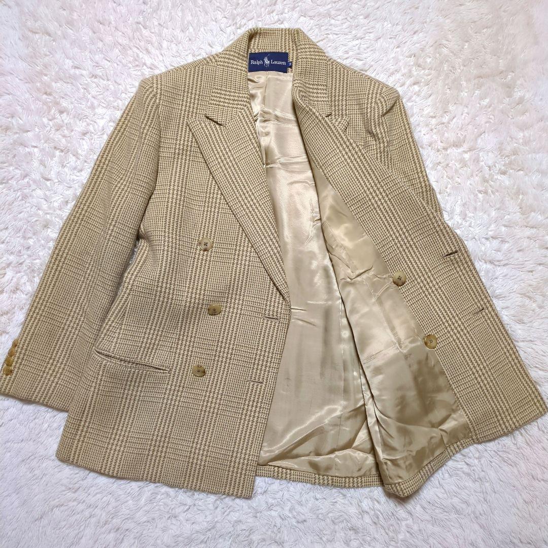 極美品！ラルフローレン ツイードダブルブレストジャケット90s ベージュチェック