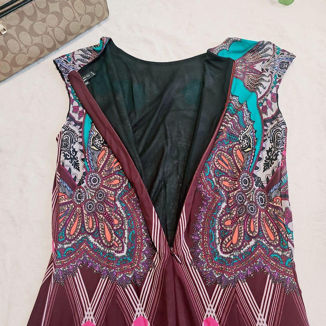 美品✨ETRO　エトロ　総柄ストレッチワンピース　パープル系　44サイズ