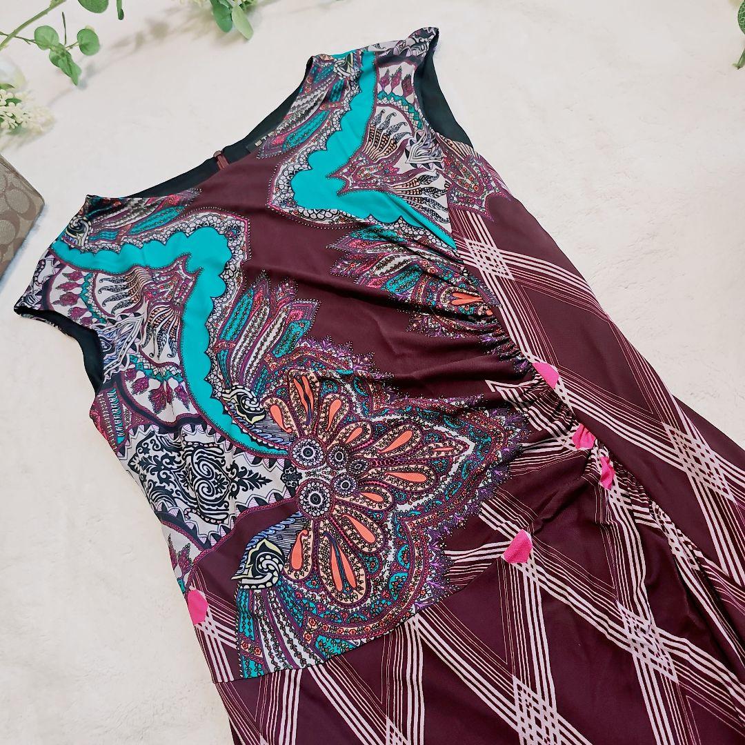 美品✨ETRO　エトロ　総柄ストレッチワンピース　パープル系　44サイズ
