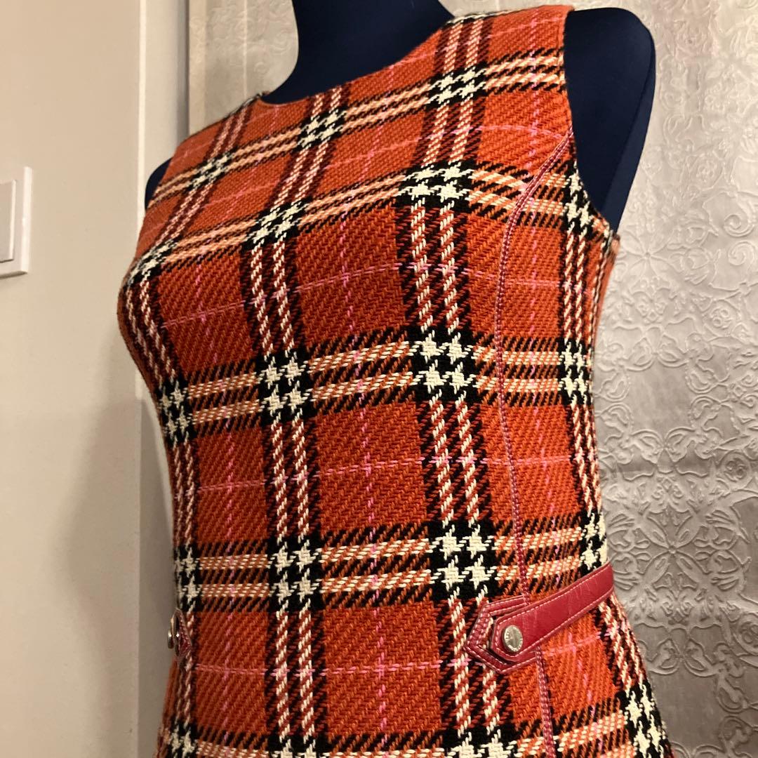 Burberry Londonオレンジ系チェック ノースリーブワンピース　38
