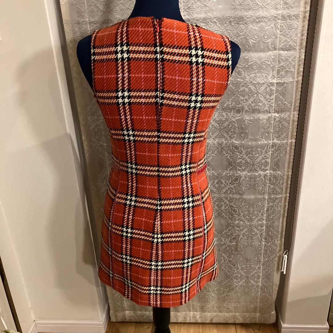 Burberry Londonオレンジ系チェック ノースリーブワンピース　38