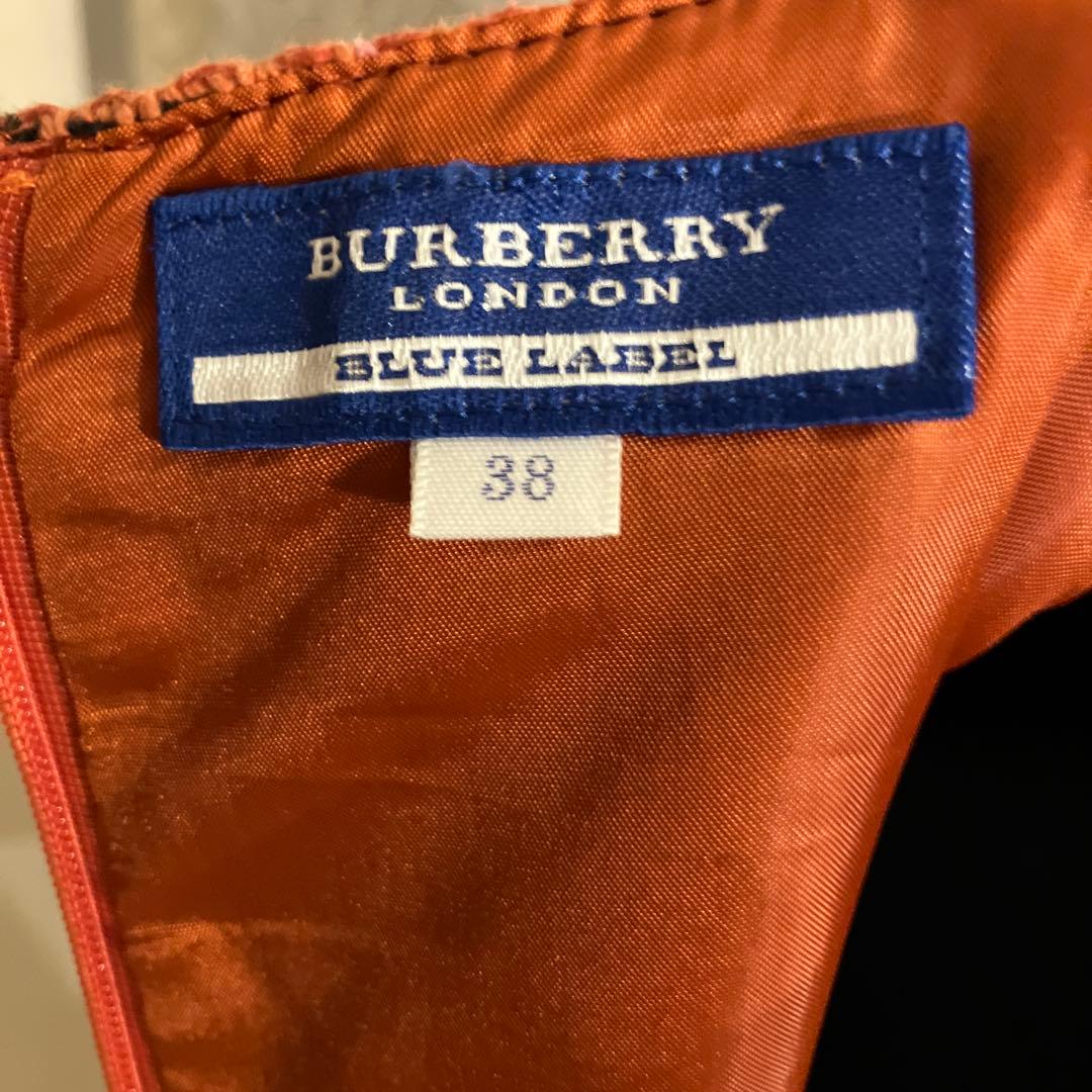 Burberry Londonオレンジ系チェック ノースリーブワンピース　38