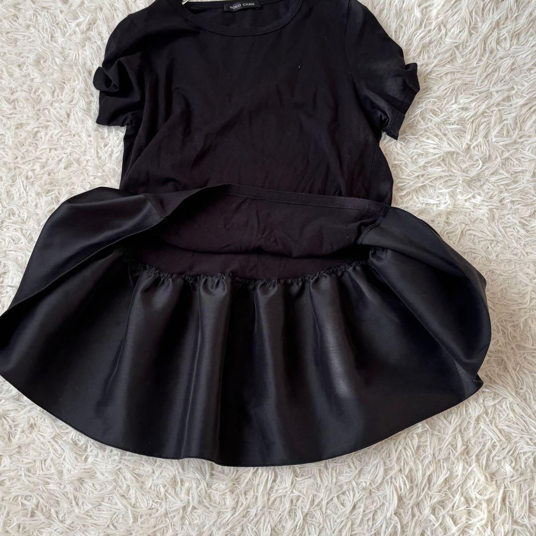 ヨーコチャン ペプラムフリル付きハーフスリーブTシャツ 40 L ブラック