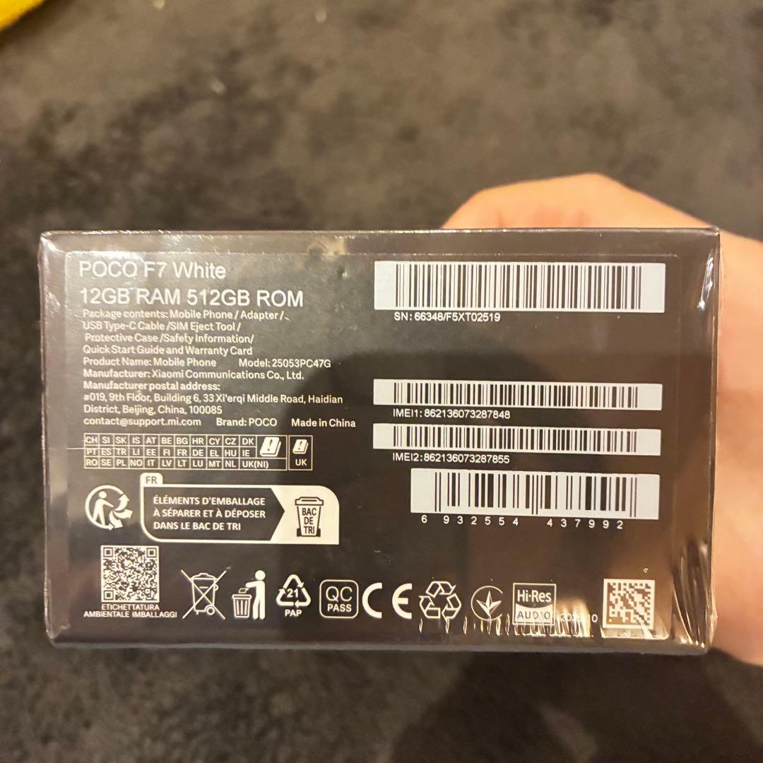 新品未使用 POCO F7 ホワイト 12GB RAM 512GB ROM