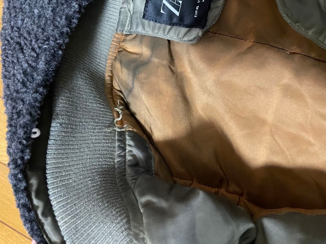 ZARA オリーブグリーン ボンバージャケット MA-1 襟ボア取り外し可能