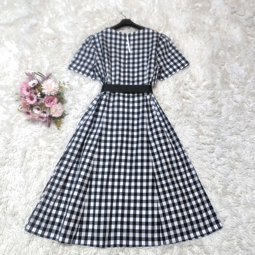 【美品♡希少42】ローズティアラ　ギンガムチェックフリルフレアワンピース　白黒