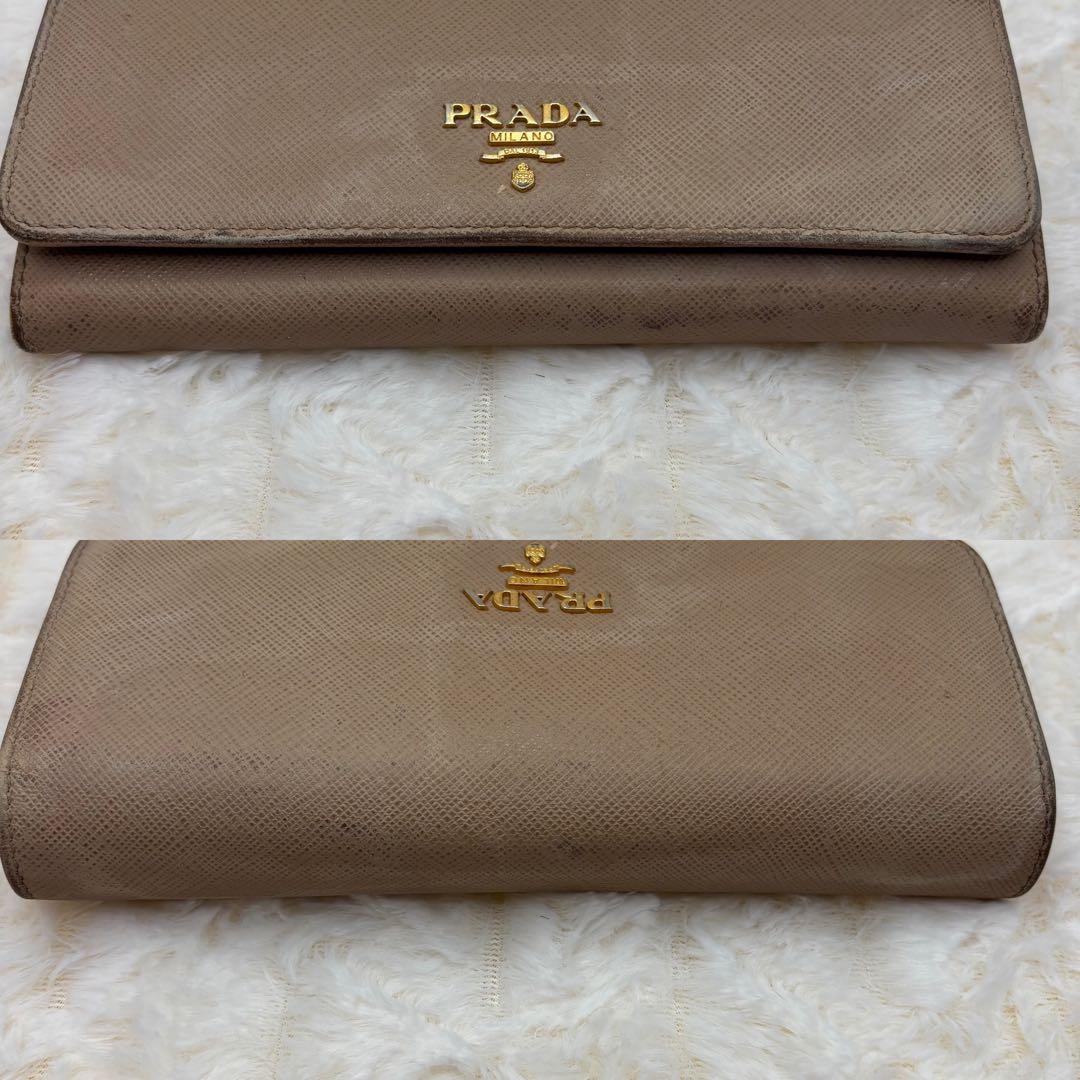 PRADA ✨サフィアーノレザー 二つ折り財布　ベージュ　　バイカラー