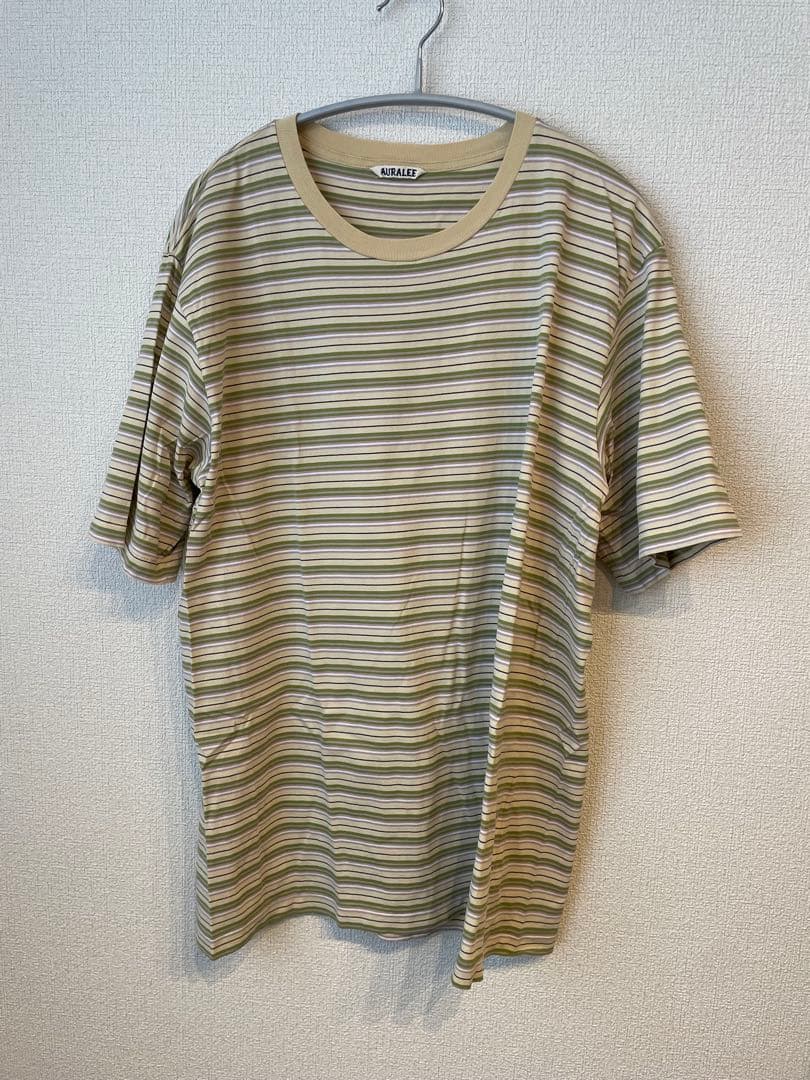 トップス AURALRE HARD TWIST COTTON BORDER TEE