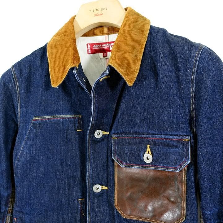 【良品】ジュンヤワタナベマン　レザー・ツイード切替デニムカバーオール　リーバイス