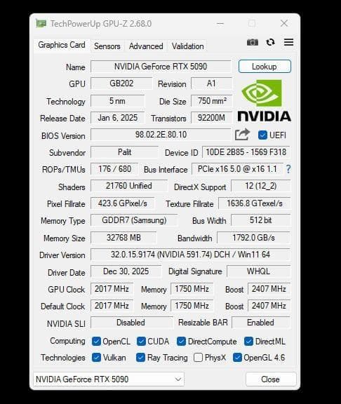 PALIT RTX5090 32gb　ビデオカードのみ