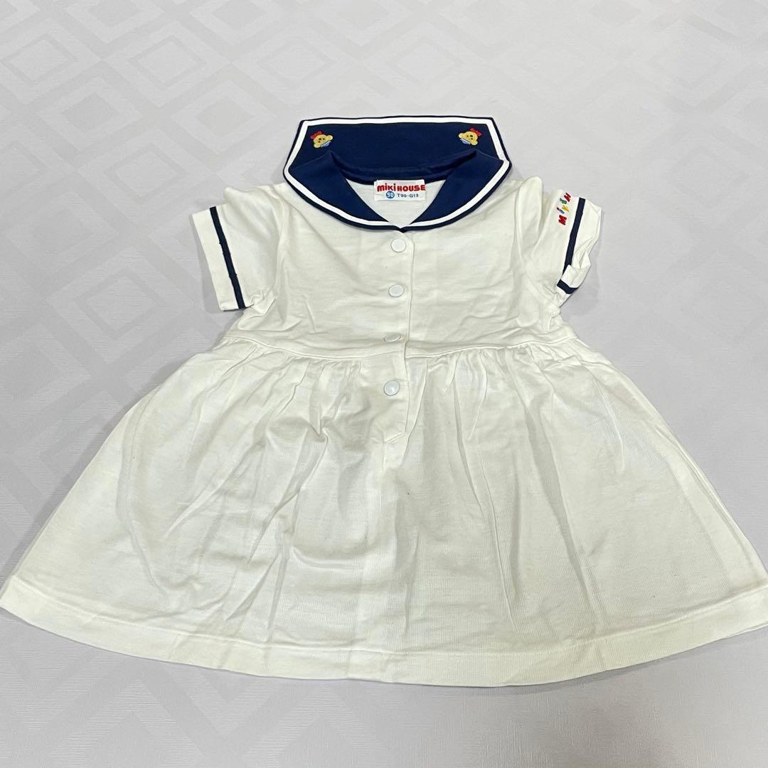 【美品】ミキハウス セーラーワンピース 長袖シャツ オーバーオール 90サイズ