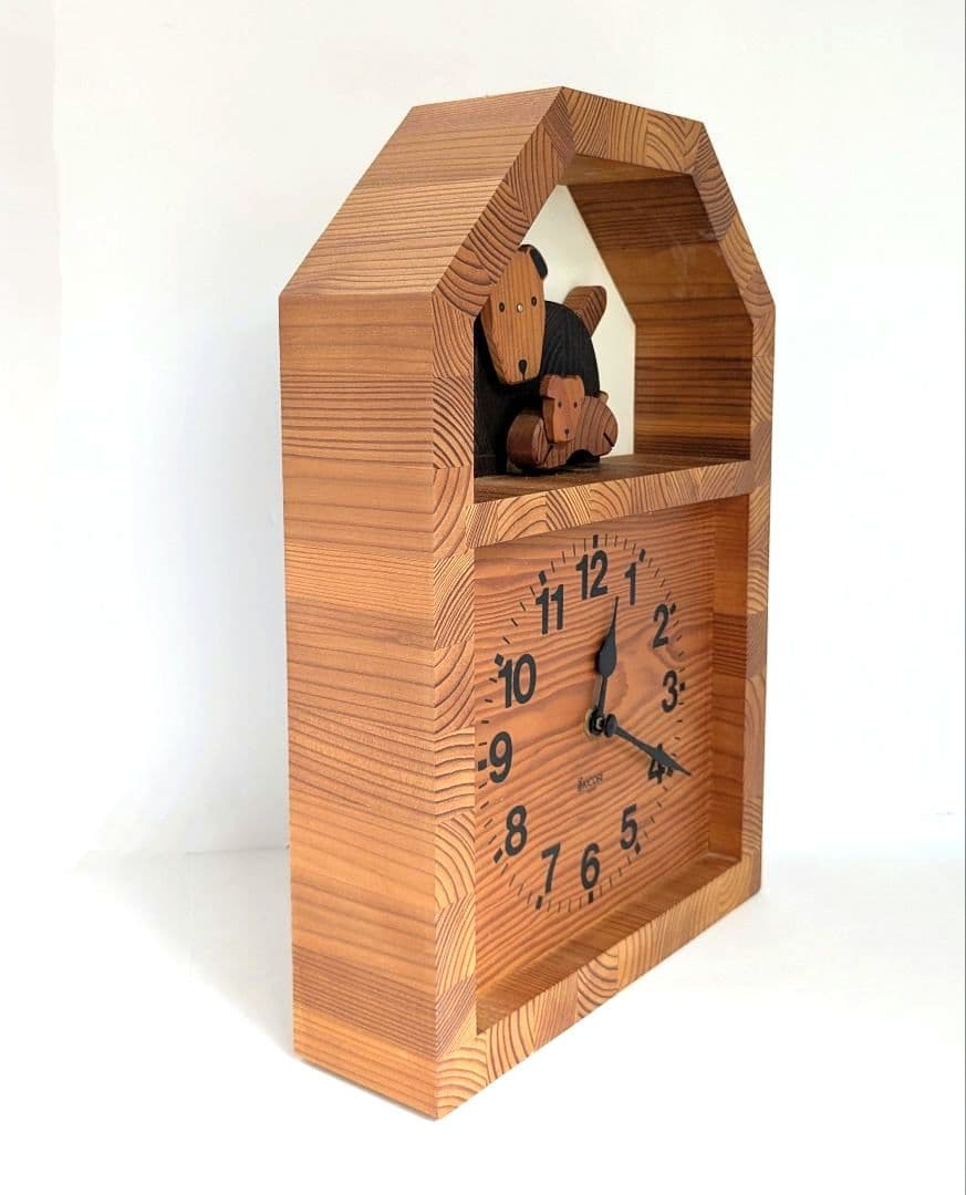 【USED品】KIKORI キコリ 掛け時計 置き時計 親子犬デザイン カラ松製