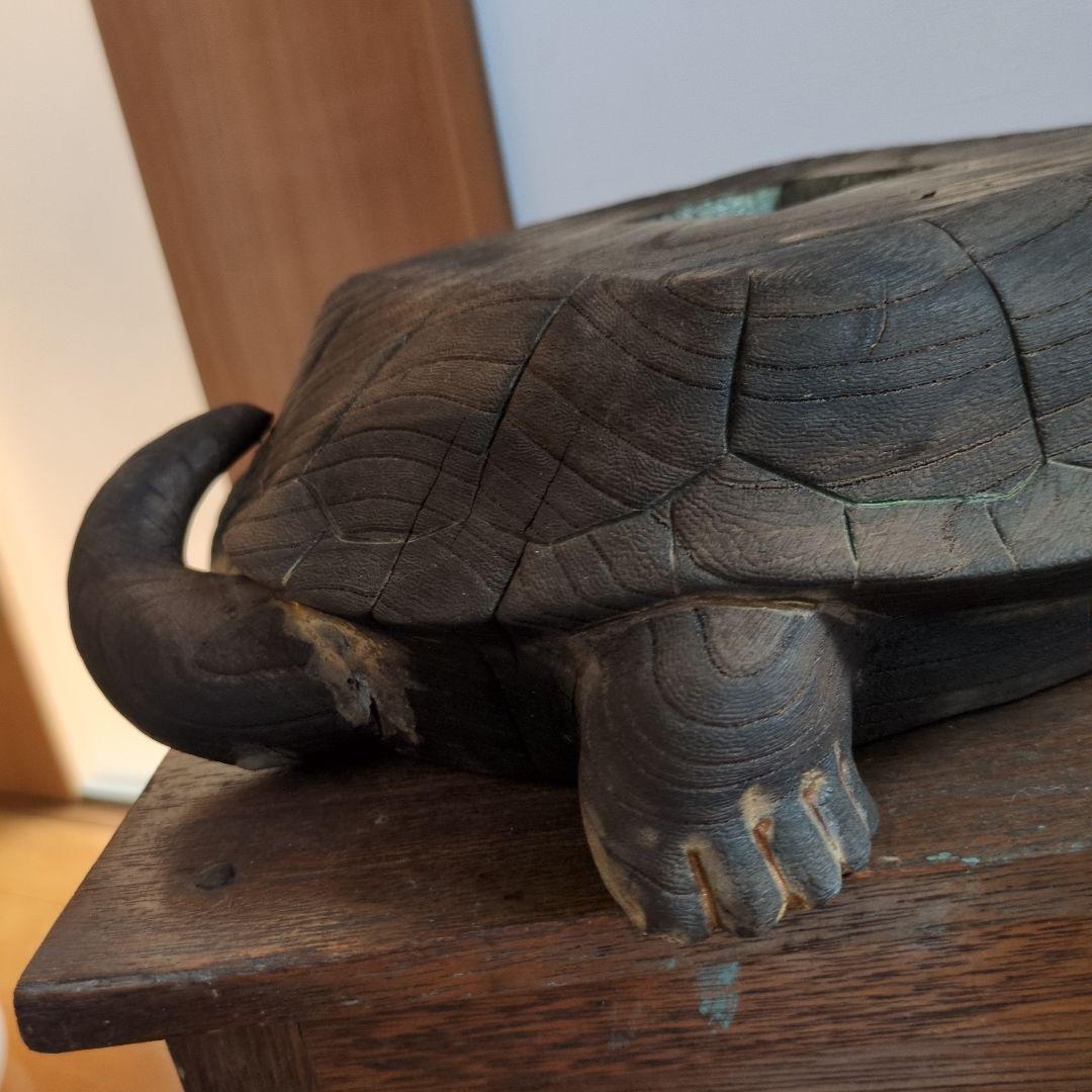 木製亀の彫刻 オブジェ