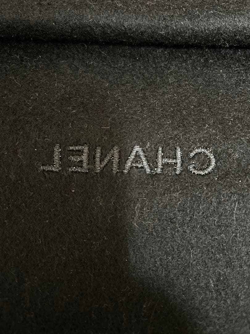 CHANEL ロゴカシミアマフラー　無地　黒ブラック