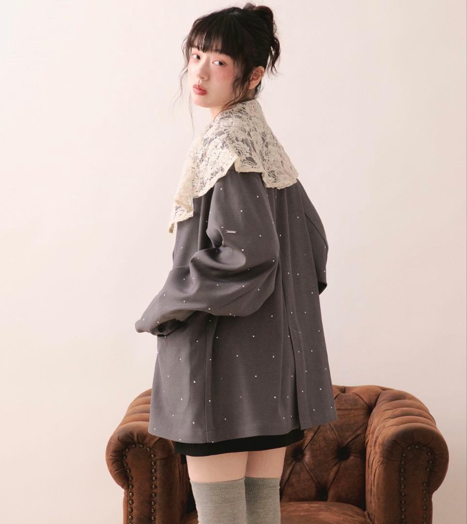 loinnuitニュアンスボタンレースジャケット グレー 新品未使用タグ付き