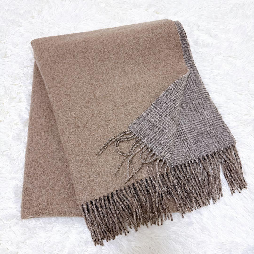 [美品] throw ダブルフェイスグレンチェックストール　大判　ブラウン