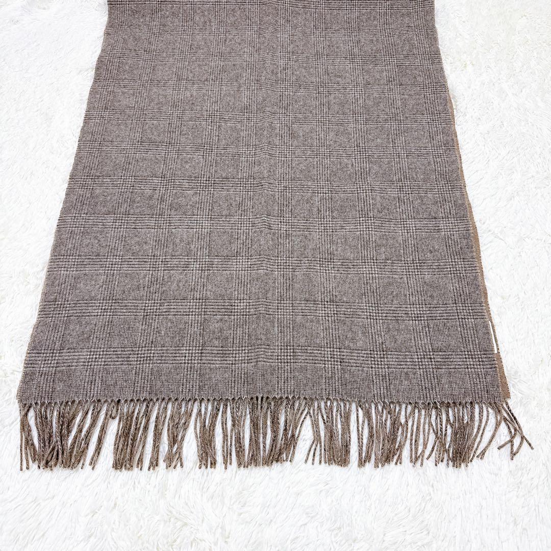 [美品] throw ダブルフェイスグレンチェックストール　大判　ブラウン