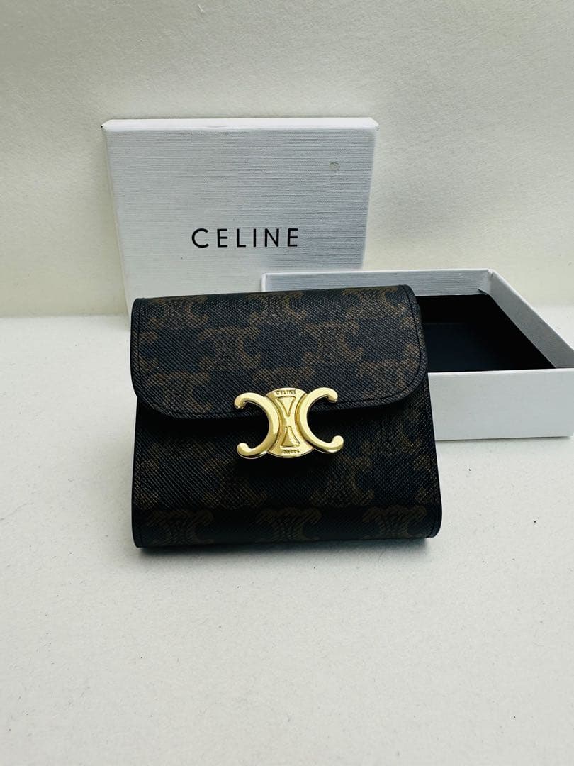 CELINE セリーヌ 三つ折り財布 トリオンフ PVC×レザー ブラウン