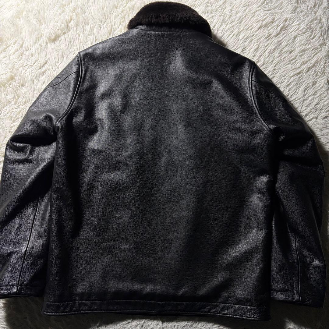 す*ず様 美品■HOUSTON レザージャケット　N-1 カウレザー　本革　ブラ
