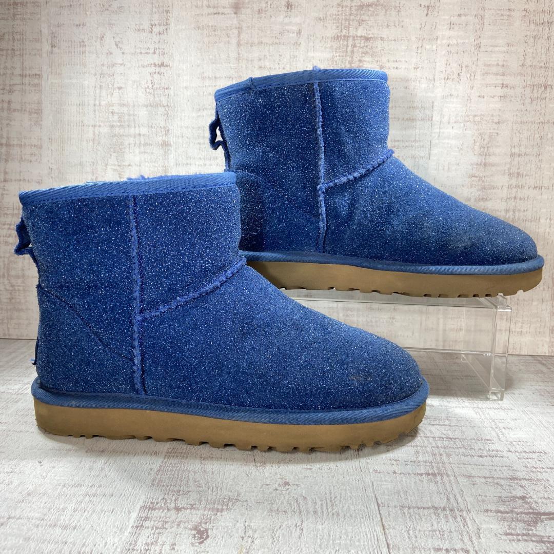 【希少】UGG アグ　ムートンブーツ　キラキラ　ブルー　ボア　24cm