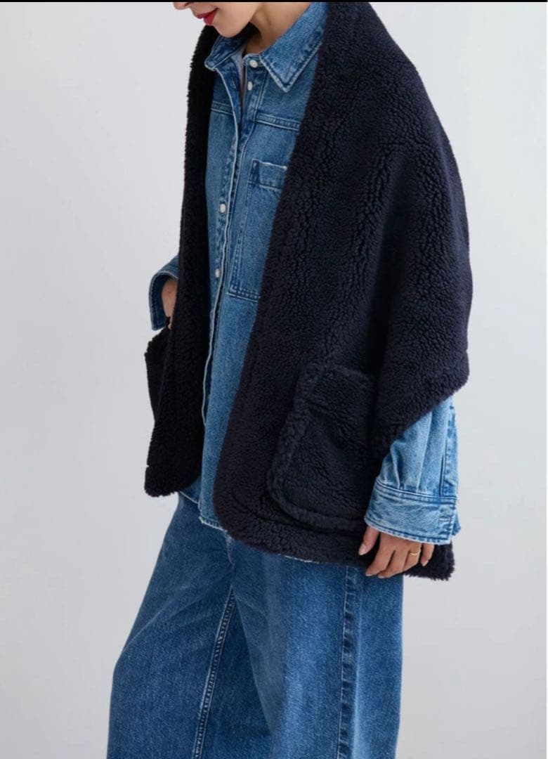 新品】HAUNT　SHORT BOA STOLE　ショー卜ボアストール　ネイビー