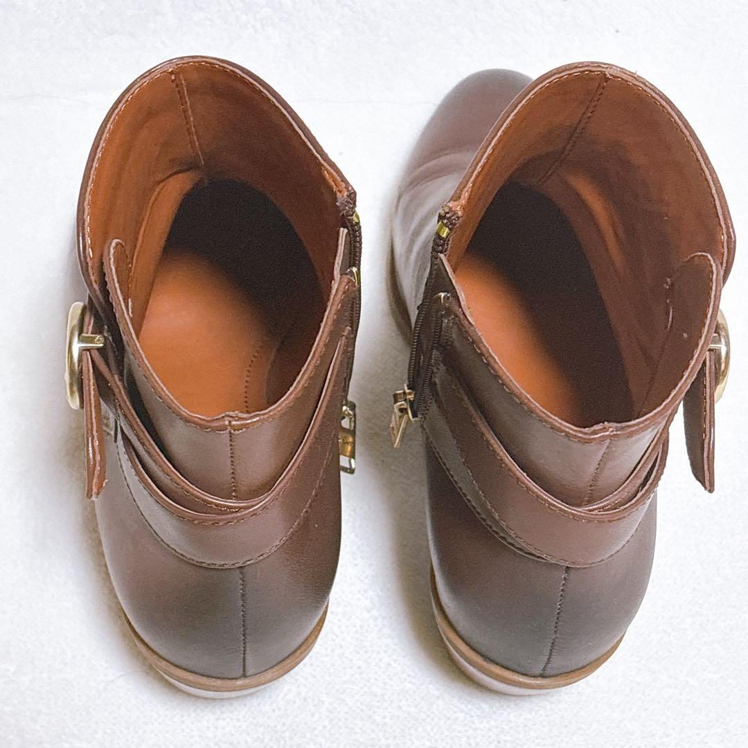 【美品】COACH 本革 レザー ブーツ 22.5cmサイドジップ 馬車ロゴ