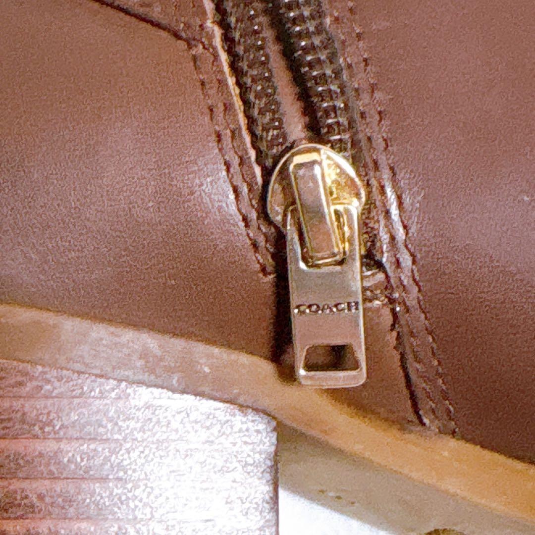 【美品】COACH 本革 レザー ブーツ 22.5cmサイドジップ 馬車ロゴ