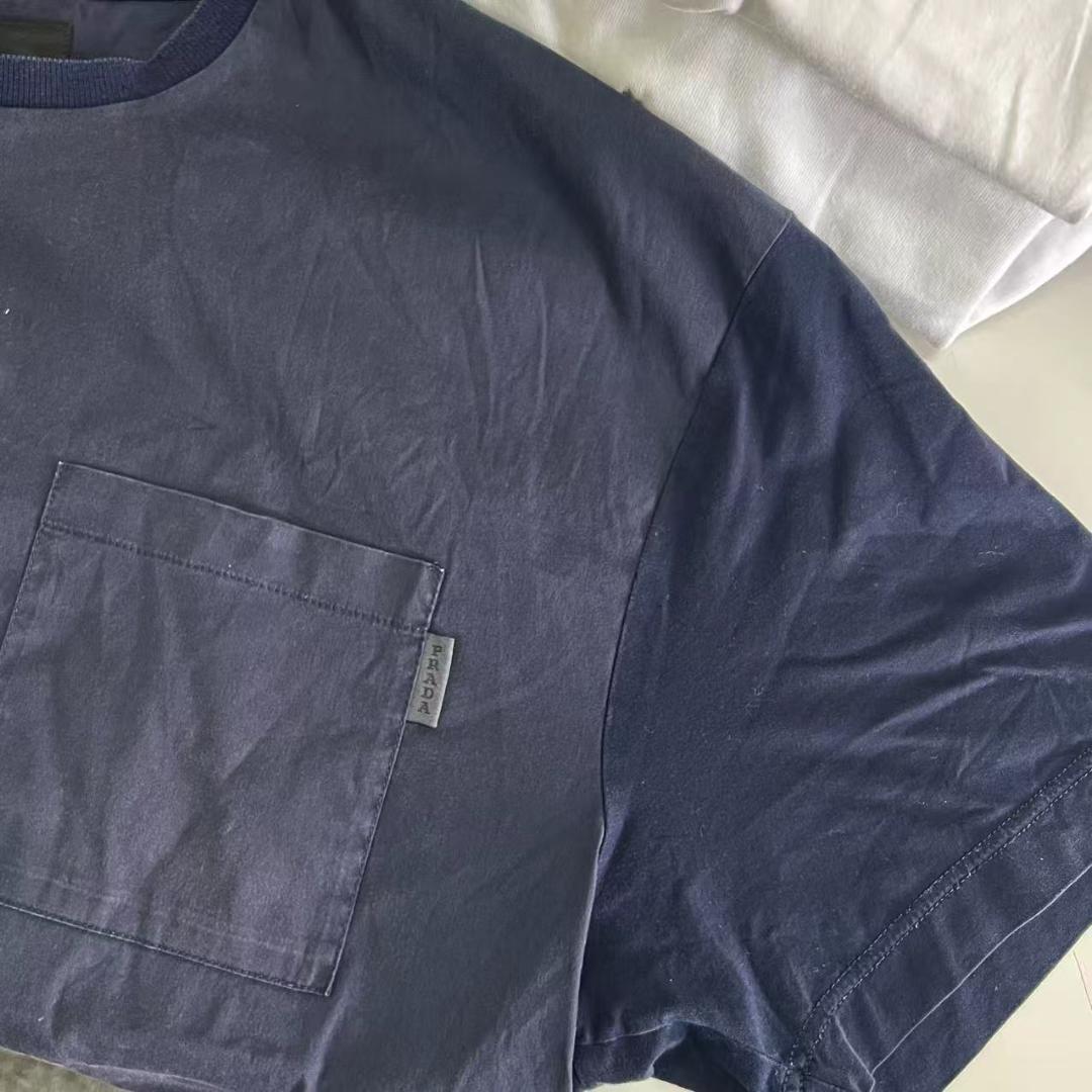 PRADA プラダ Tシャツ ロゴ ポケット ネイビー 切り替え