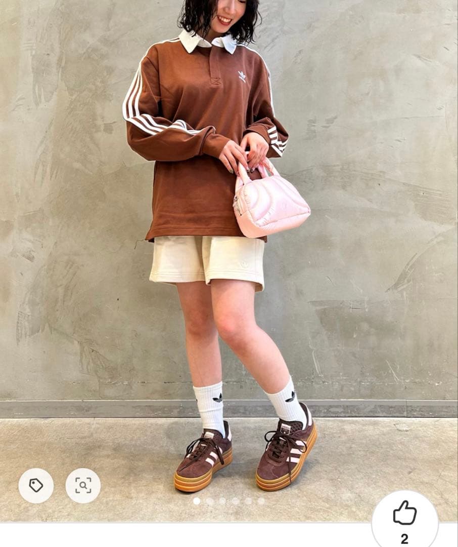 完売　アディカラーラグビーポロシャツ adidas ブラウン 長袖ポロシャツ