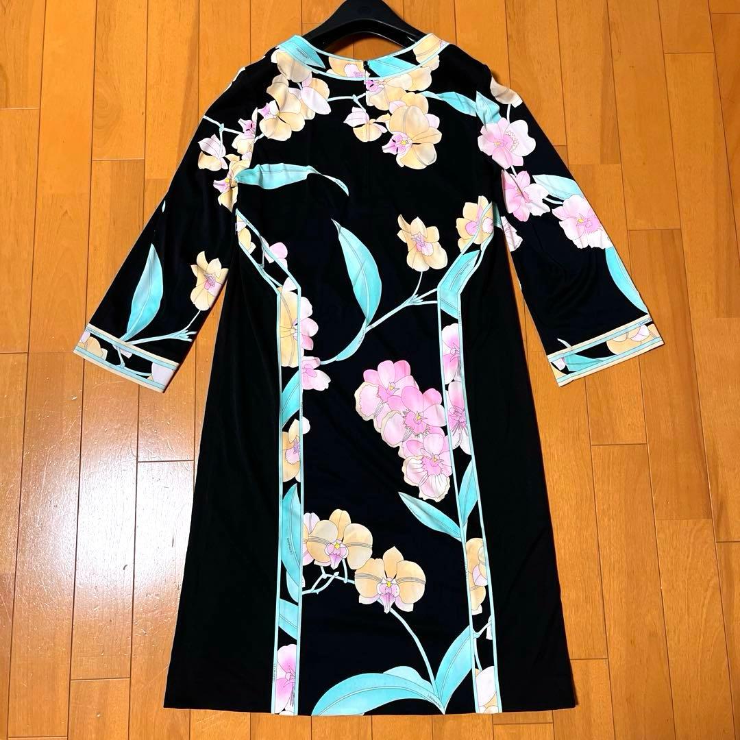 【近年タグ 美品】レオナール カンカン素材 花柄ワンピース 38