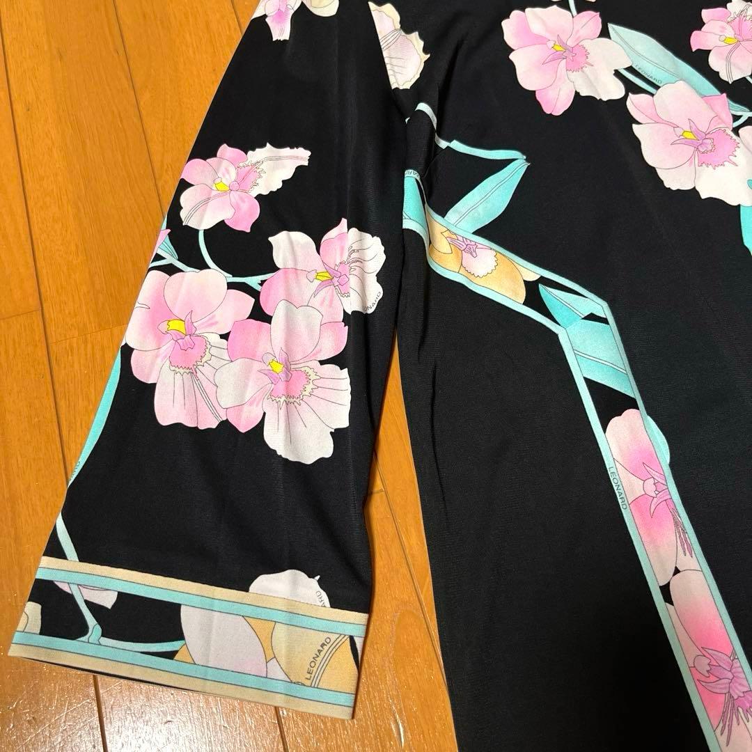 【近年タグ 美品】レオナール カンカン素材 花柄ワンピース 38