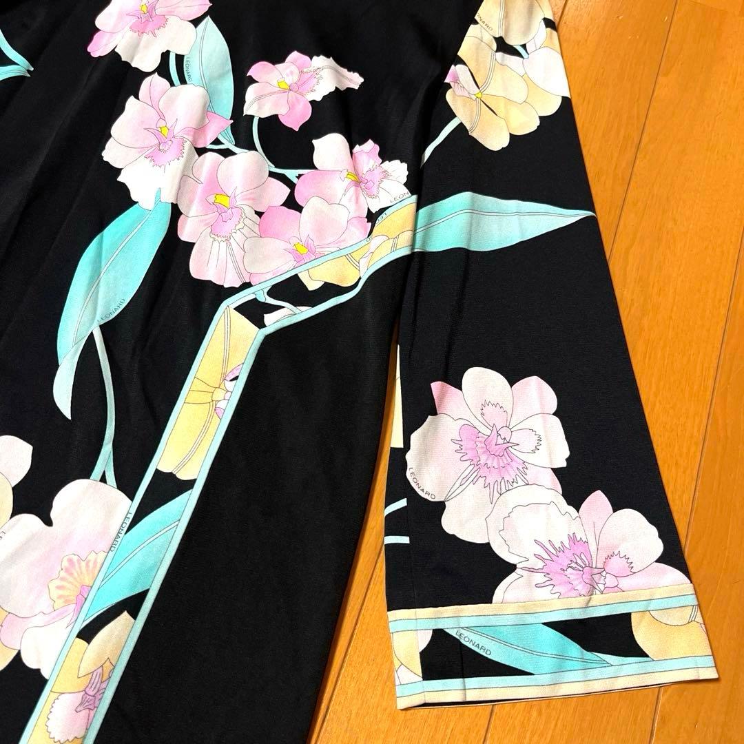 【近年タグ 美品】レオナール カンカン素材 花柄ワンピース 38
