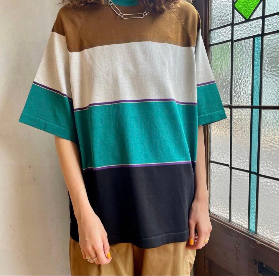 極美品CABaN マルチカラー ニットTシャツ Lサイズ　洗濯可能