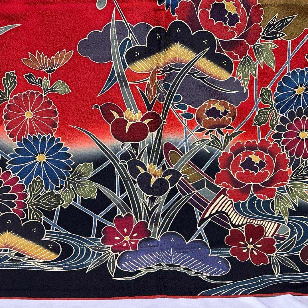 振袖 京紅型染め【宮崎良次】宮崎紅型 正絹 花蝶 赤色 袷着物 成人式