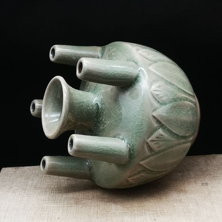 宋代の耀州窯五管瓶  燭台  生け花   陶磁器 装飾品 現代工芸品美術品 置物