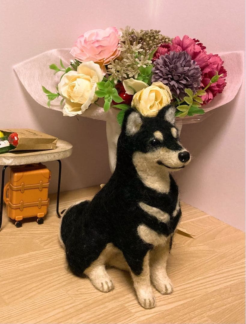 羊毛フェルト　黒柴　ハンドメイド　柴犬♡