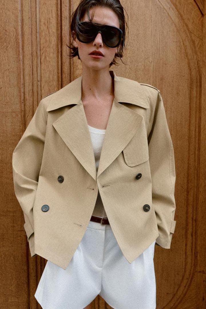 新品 ZARA ショートトレンチコート ショルダーパッド付き XS