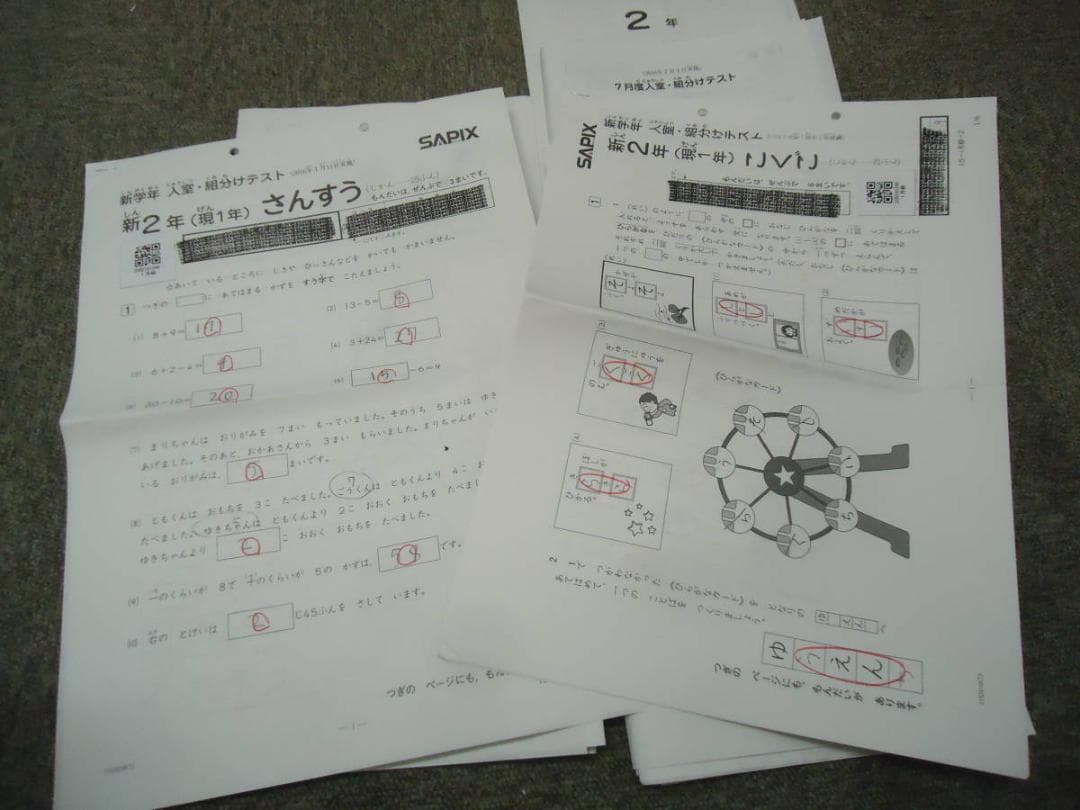 サピックス 　2年入室・組分け/復習/確認　国算テスト 　7回分　2016年度版