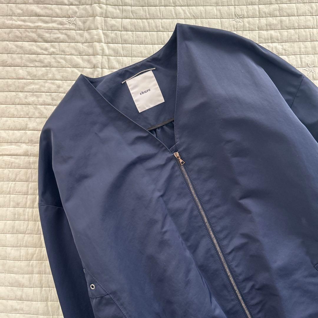 【ebure エブール】ノーカラーコート　ネイビー　ロングコート