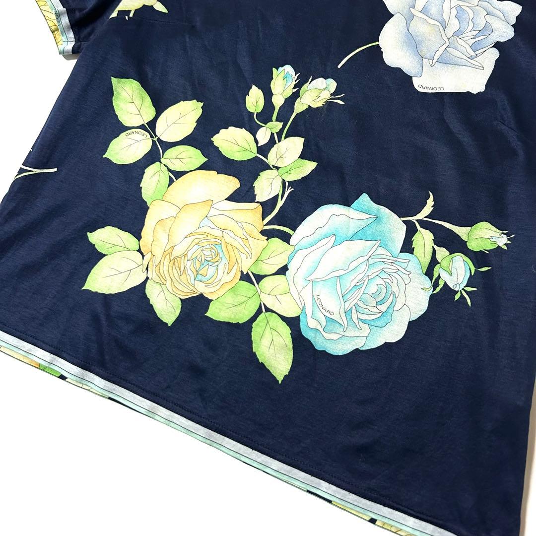 【美品】レオナール　半袖　カットソー　花柄プリント　コットン100%　日本製　L