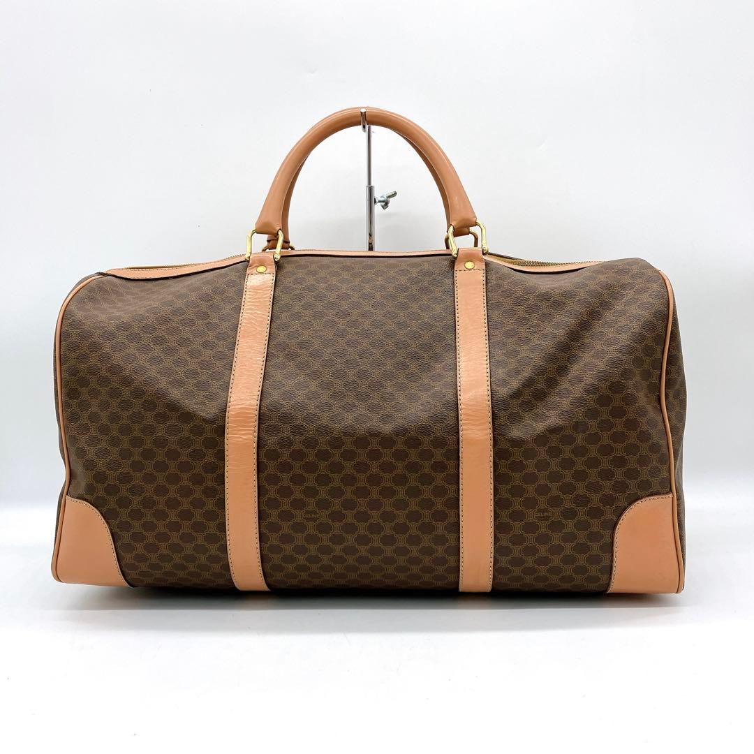 【CELINE】ボストンバッグ　マカダム柄　ゴールド金具　PVC ダークブラウン