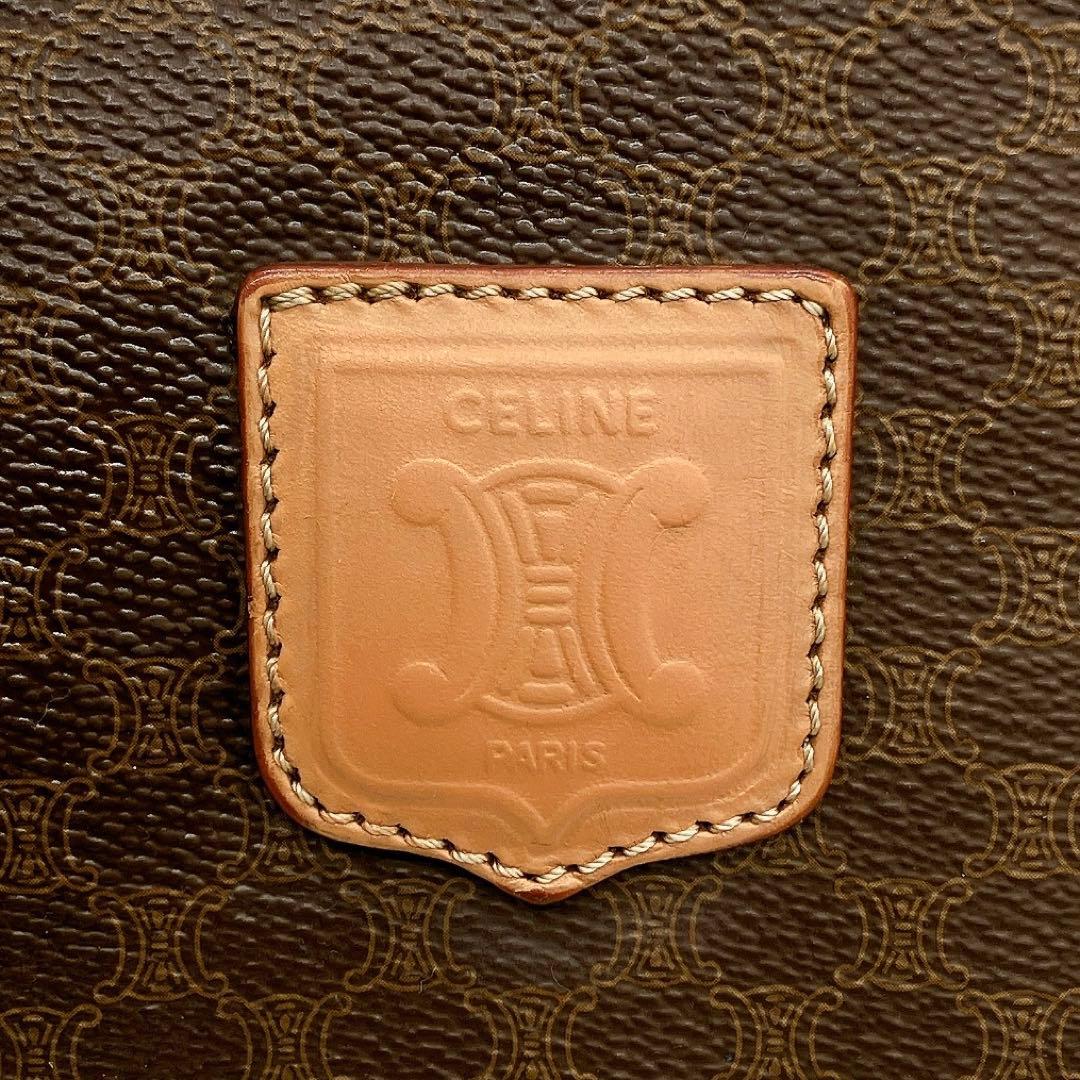 【CELINE】ボストンバッグ　マカダム柄　ゴールド金具　PVC ダークブラウン