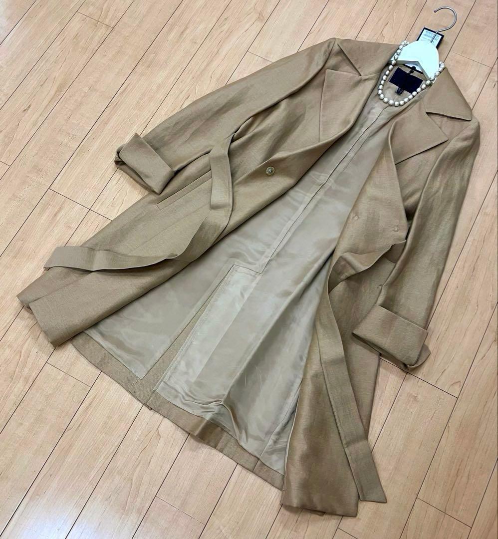 新品ICB◆リネンウールの春コートMキャメルベージュ美ライン4.5万