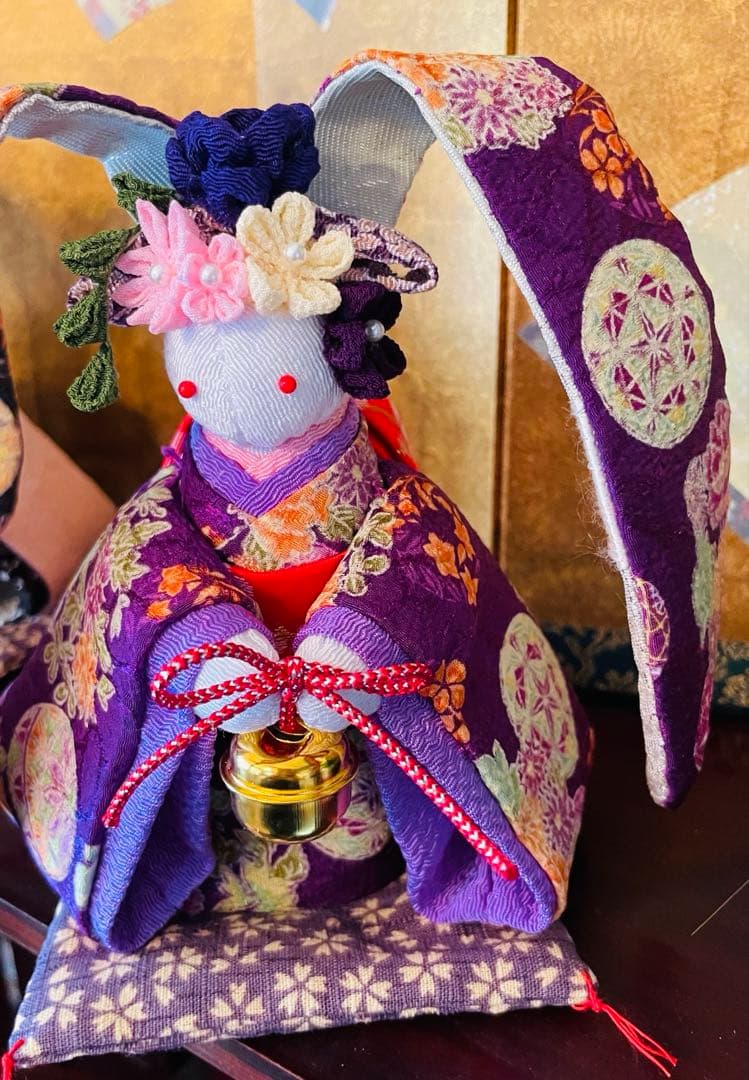 ねこのこになります！おばあちゃんのハンドメイド　着物うさぎ人形ペアセット