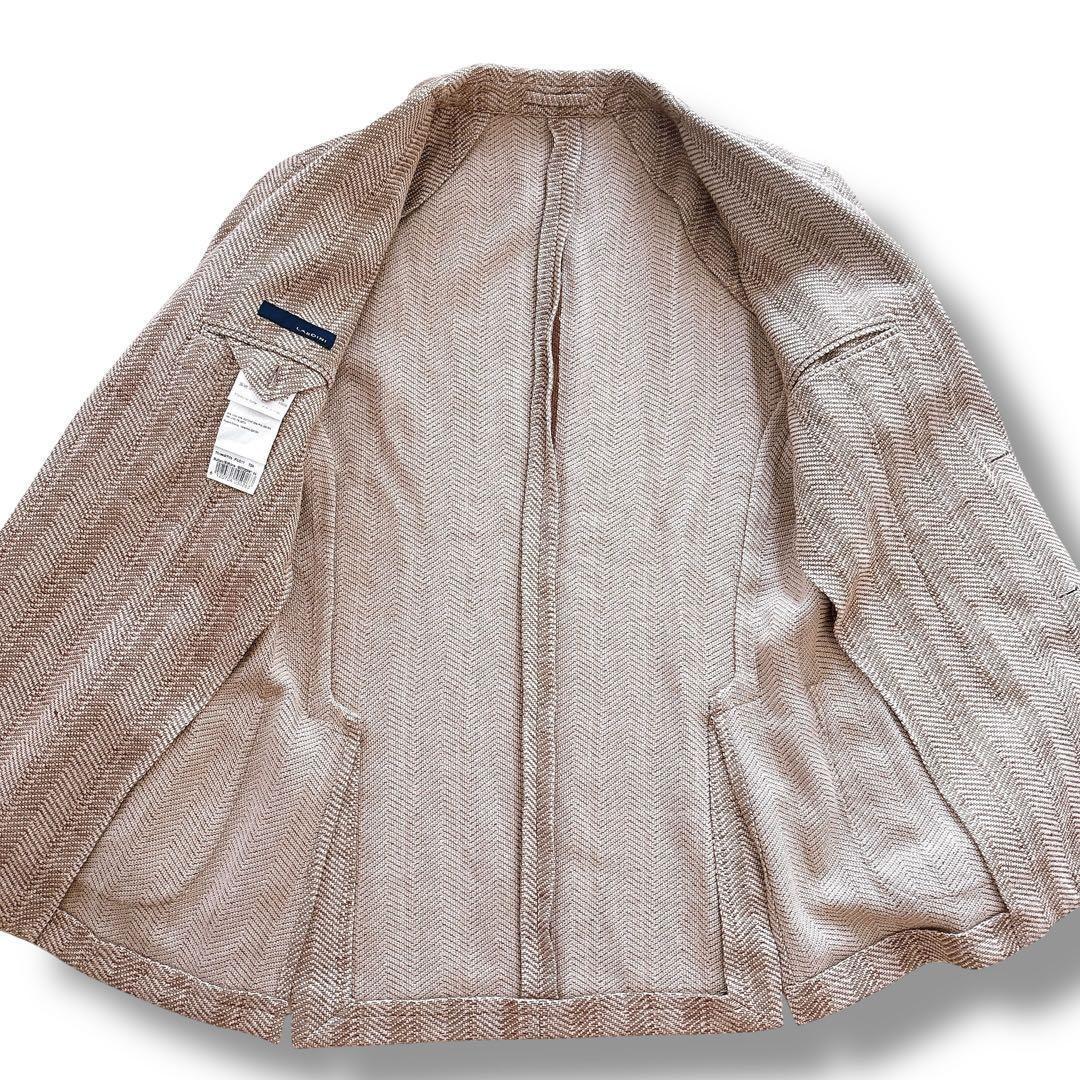 美品 LARDINI テーラードジャケット アンコン ヘリンボーン ベージュ
