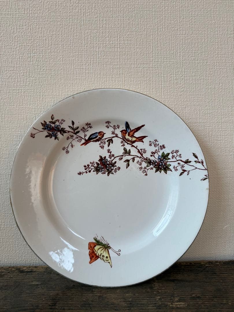 フランス皿　ヴィンテージ皿　花と鳥　平皿サルグミンヌ