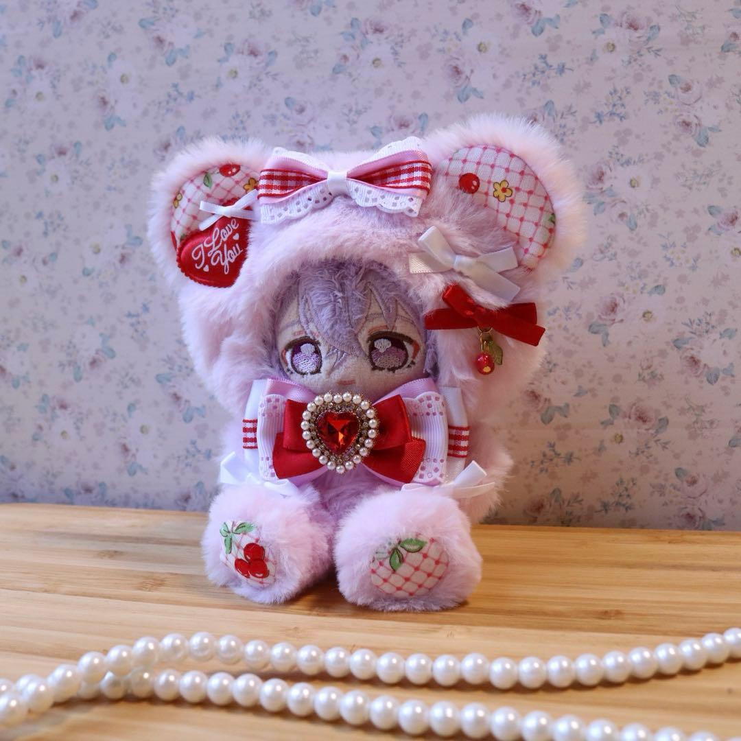 カラフルくまさん.ピンク/12〜14cm おすわりぬい服 着ぐるみ ちびぐるみ