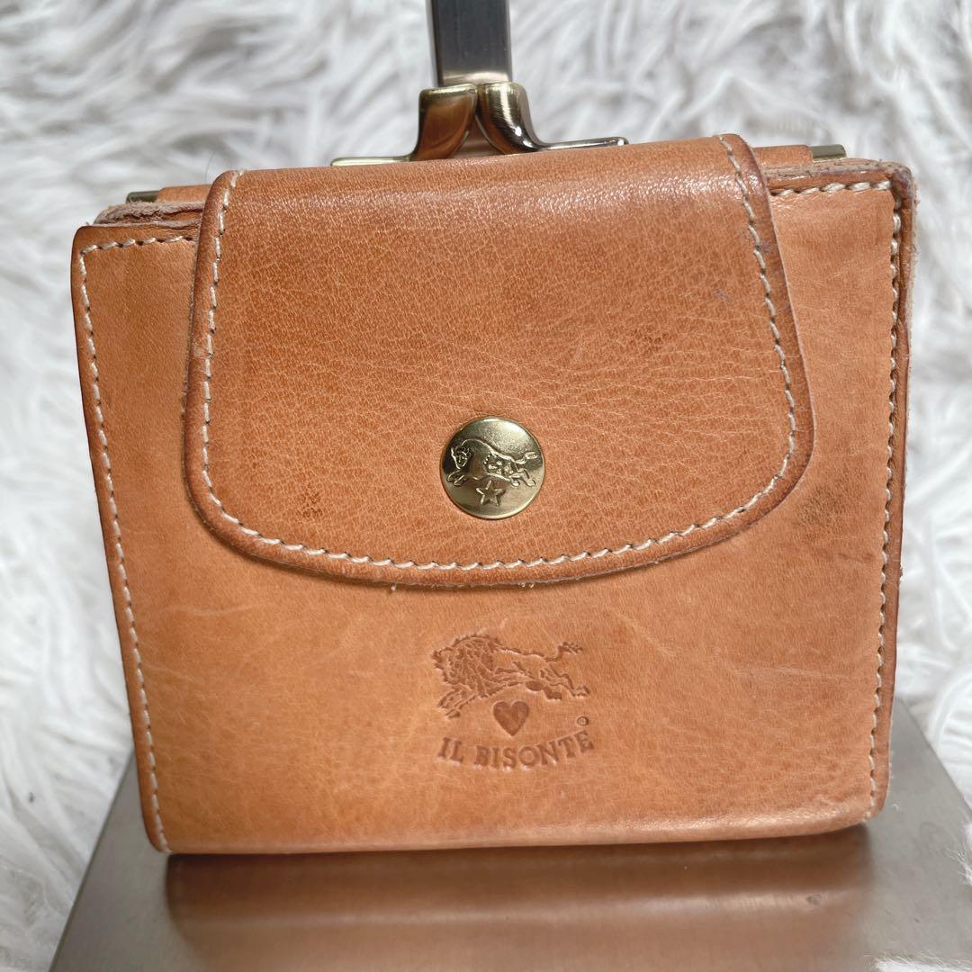 定価¥48000 イルビゾンテ　がま口　三つ折り財布　ヌメ革　ベージュ