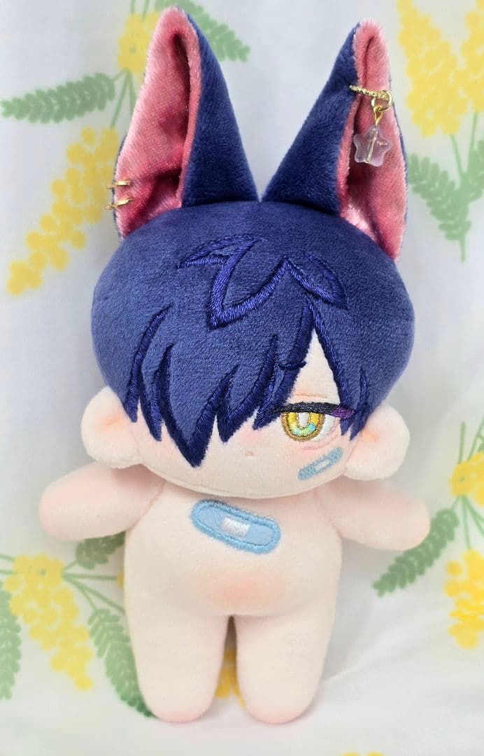 自作 無属性 ぬいぐるみ 骨入り 青髪のケモ耳くん 10cm