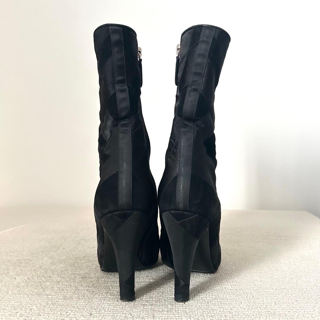 CHANEL シャネル ブーツ パッチワーク ココマーク 黒 22.5cm